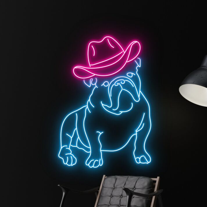 Elevate Your Decor: Make Spaces Shine with France Bulldog Cowboy Led Neon Sign for Bars, Offices, and Home Celebrations.