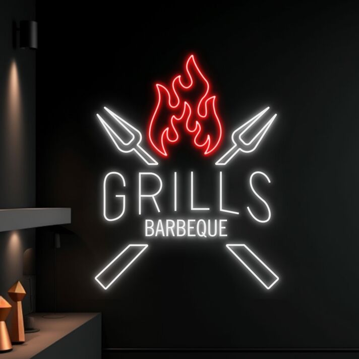 Brighten Up Your Deck or Man Cave with the Grills Barbeque Led Neon Sign - The Ultimate Custom Grill BBQ Neon Light for Outdoor Parties, Bars, and Home Decor.