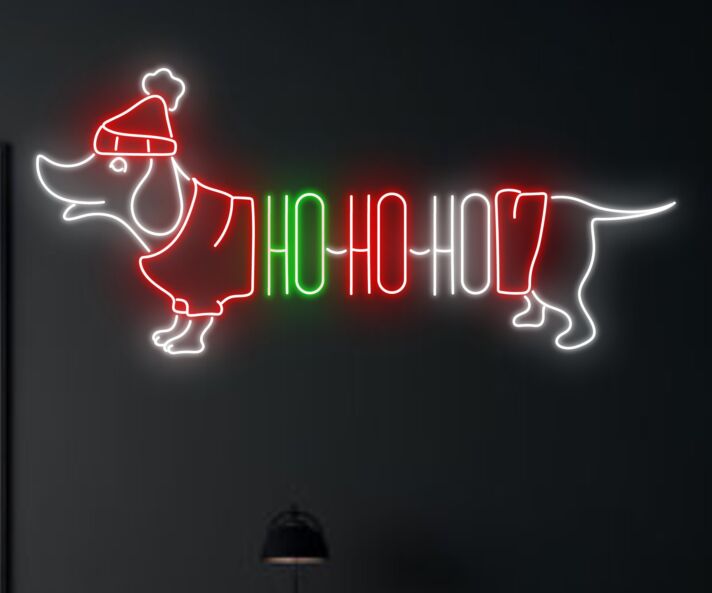 Brighten Your Festivities: Hohoho Dachshund Led Neon Sign for Christmas Elegance in Homes, Offices, and Holiday Celebrations.