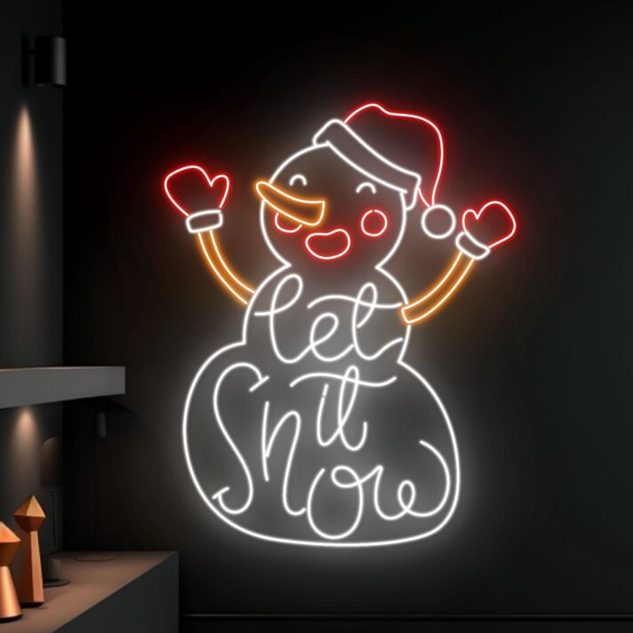Add a Festive Glow to Your Holidays: Let It Snow Snowman Led Sign Christmas Neon Light for Perfect Home, Office, and Party Decor.