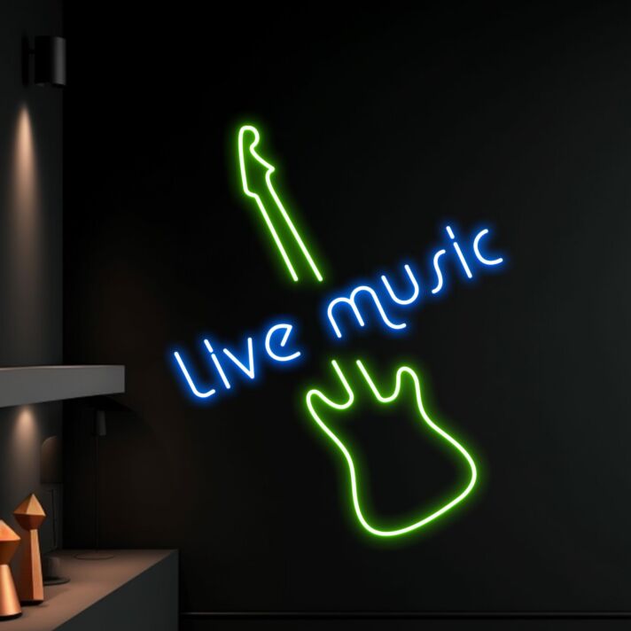 Live Music Electric Guitar Led Neon Sign Coffee Music Decor