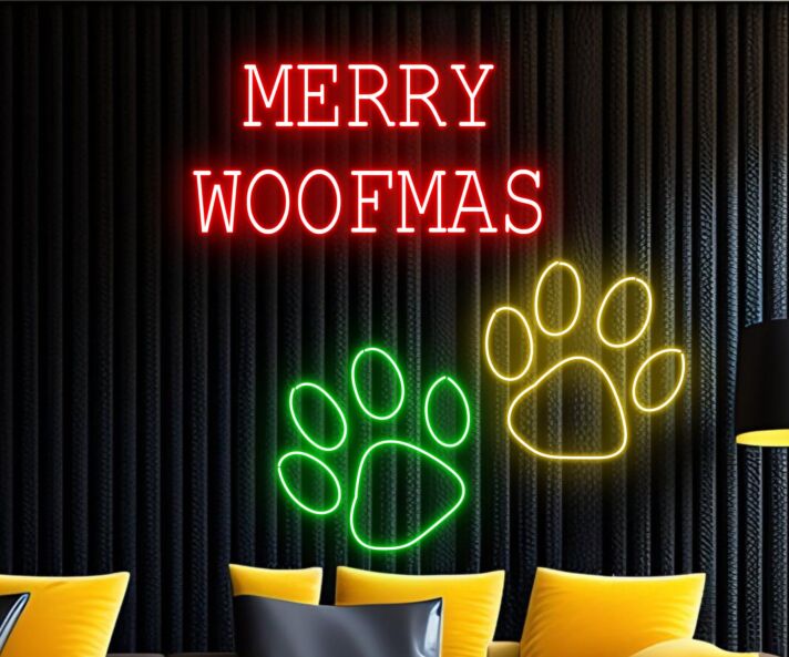 Merry Woofmas Paw Dog Led Neon Sign Hohoho Christmas Led Sign