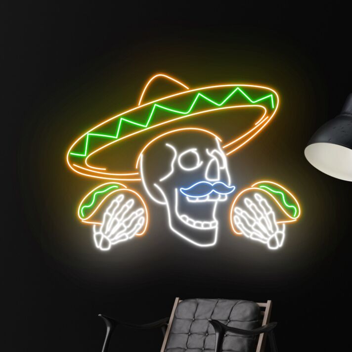 Mexican Skeleton Eating Tacos Led Neon Sign Restaurant Decor
