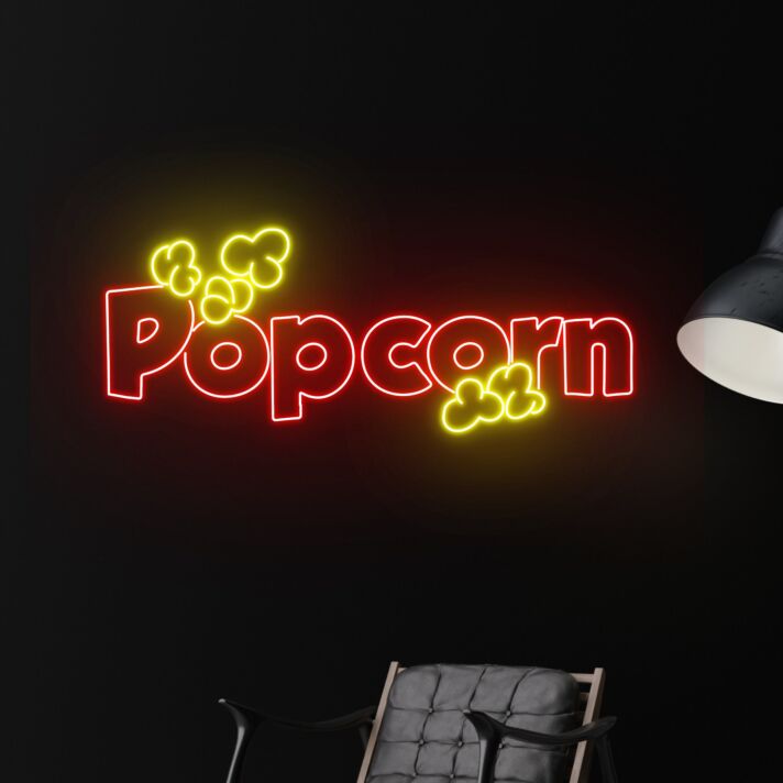 Popcorn Logo Led Neon Sign Cinema Led Neon Sign Movie Night Cinema Decor