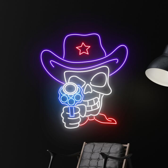 Skeleton Cowboy Shooting Led Neon Sign