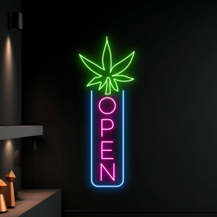 Weed Leaf Open Logo Led Neon Sign Smoking Machine Led Sign Smoking Shop Neon Light Shop