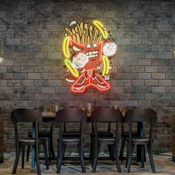 French Fries Led Uv Neon Sign Restaurant Wall Decor