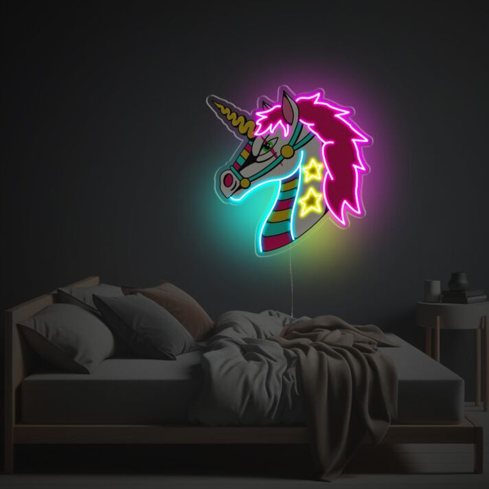 Colorful Unicorn With Pink Hair LED Neon Acrylic Artwork