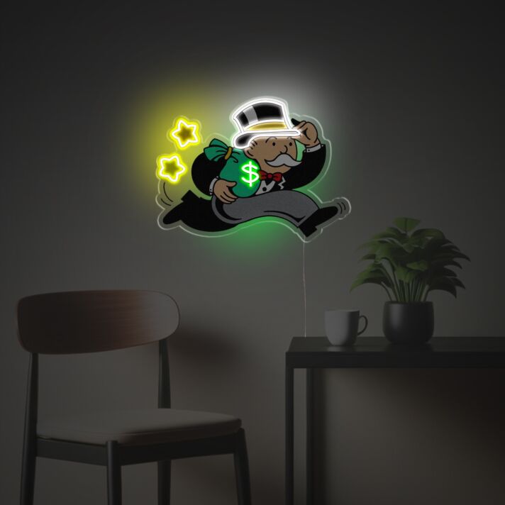 Gentelman Running With A Bag Of Money LED Neon Acrylic Artwork