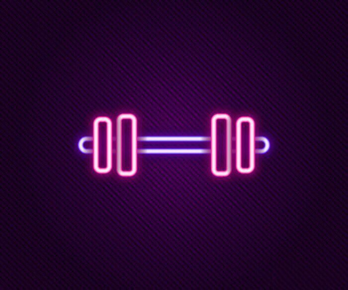 Glowing Neon Line Barbell Icon Isolated On Black Background