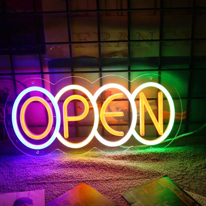 Colorful Open Neon Sign