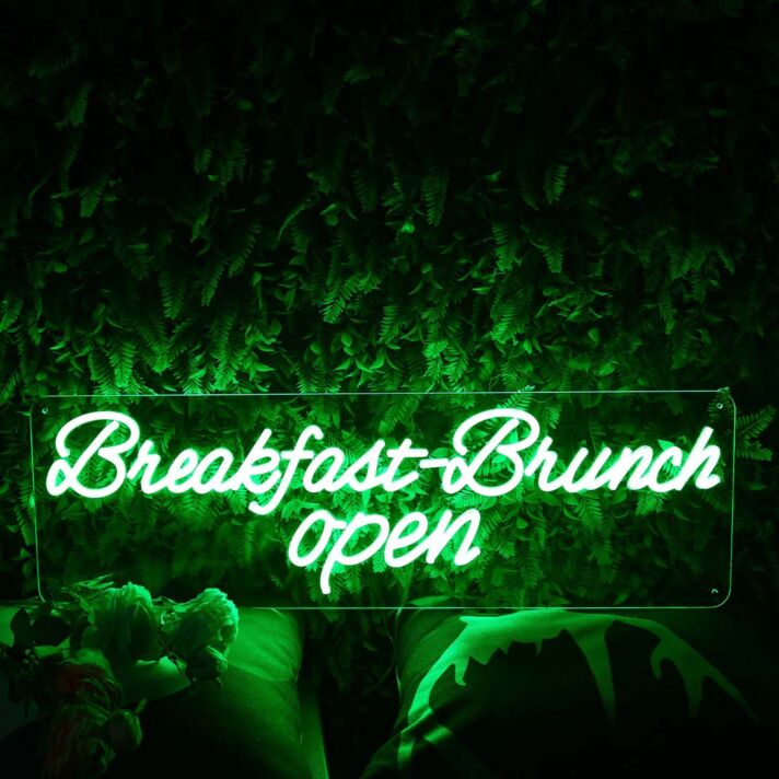 Breakfast Brunch Open Green Neon Sign