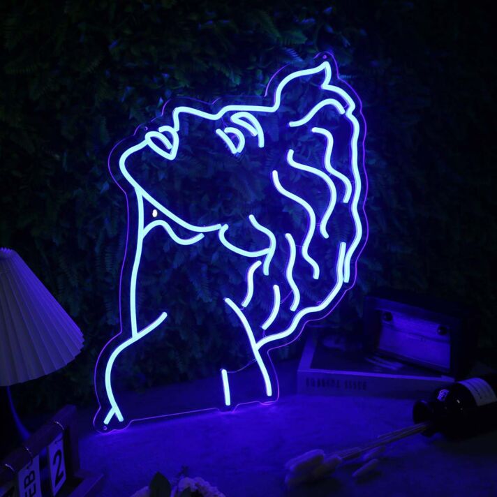Beautiful Long haired Man Blue Neon Sign