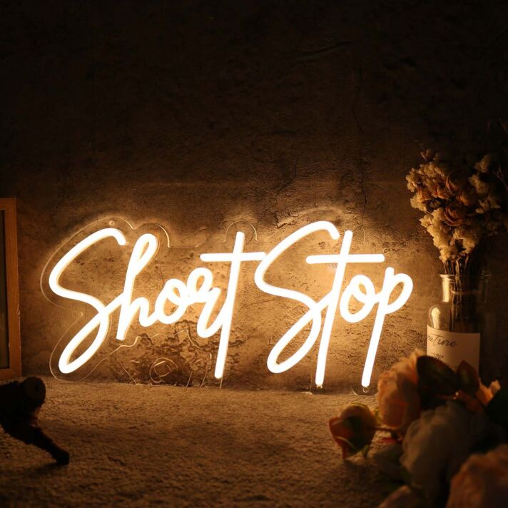 Short Stop Yellow Neon Sign