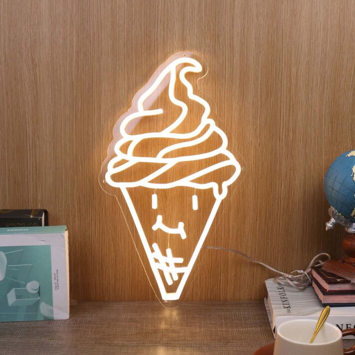 Smiling Ice Cream Yellow Neon Sign