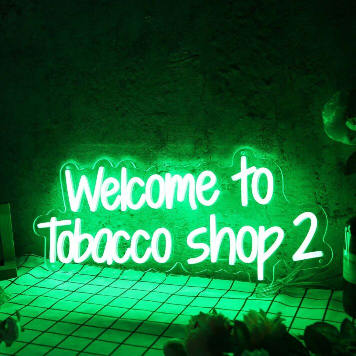 Welcome to Tobacco Shop 2 Green Neon Sign