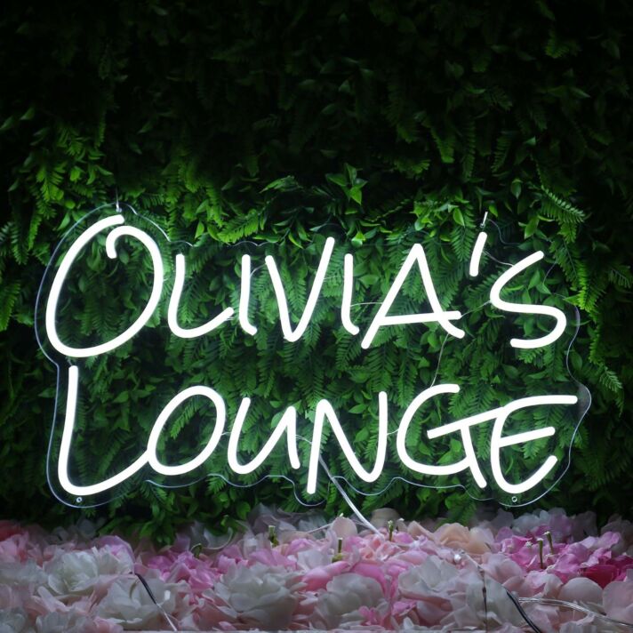 Olivias Lounge White Neon Sign