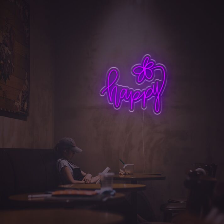 Happy With Flower LED Neon Sign