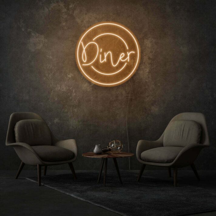 Customize Round Diner Neon Welcoming Circular Design
