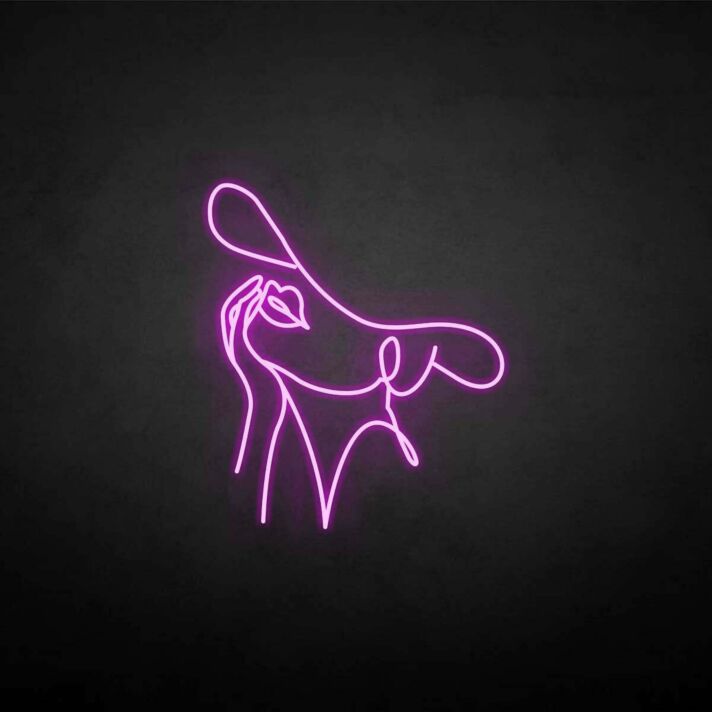 'Woman wearing a sun hat' neon sign