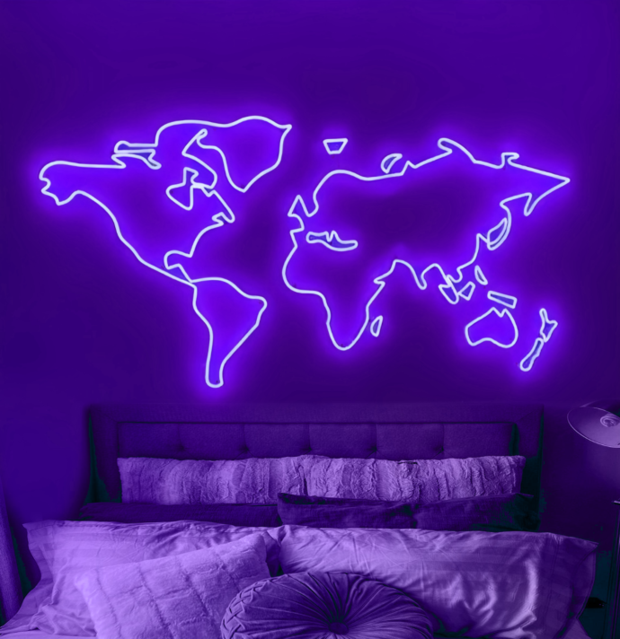 World map Diverse Neon Display Celebrating Global Connections