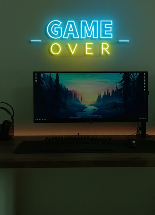 Game Over Neon Final Curtain for Gaming Sessions