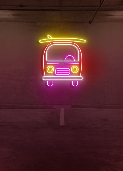 Surf Van Beach Vibes Captured in Laid-Back Neon