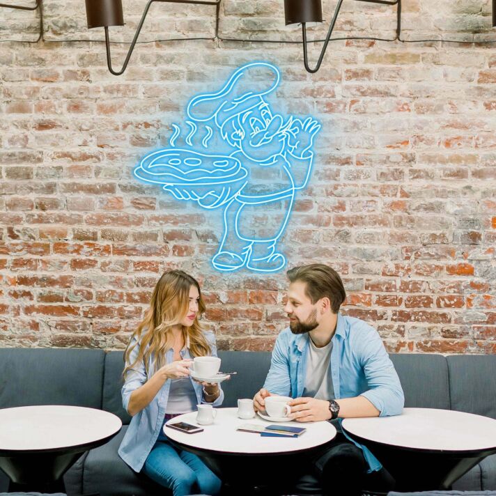 Chef Serving Pizza Add a Flavorful Touch to Your Decor with Neon