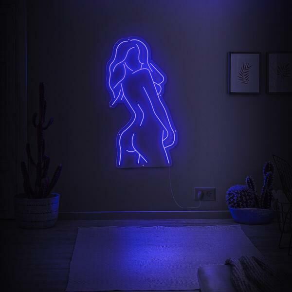 Beautiful girl shadow Looking back Neon lights