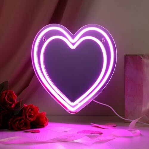 Radiant Love Heart Neon Mirror LED Wall Art Sign