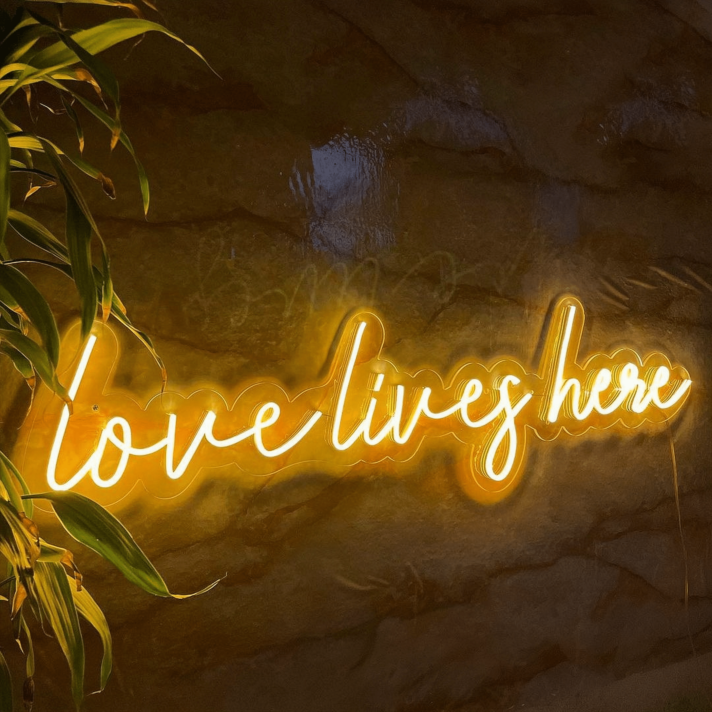 Love Live Here Neon Sign: Empower Your Space with Vibrant Love and Feminine Energy