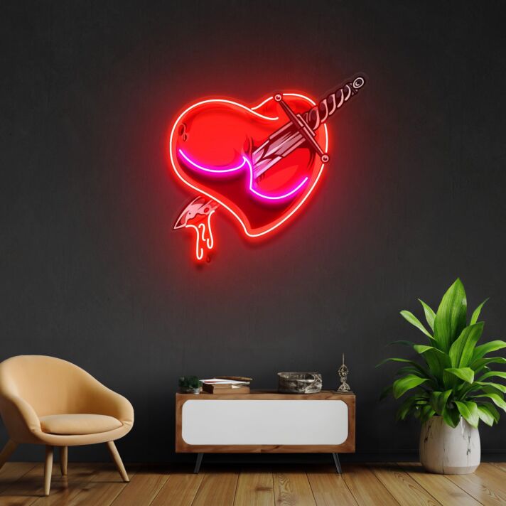 Heart Sword Led Neon Acrylic Artwork