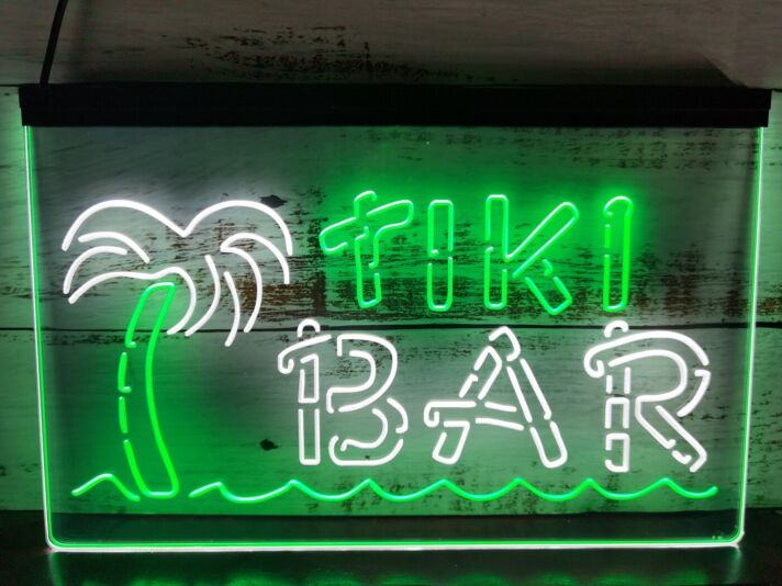Tiki Bar Palm and Sea Two Tone Hanging Neon Sign