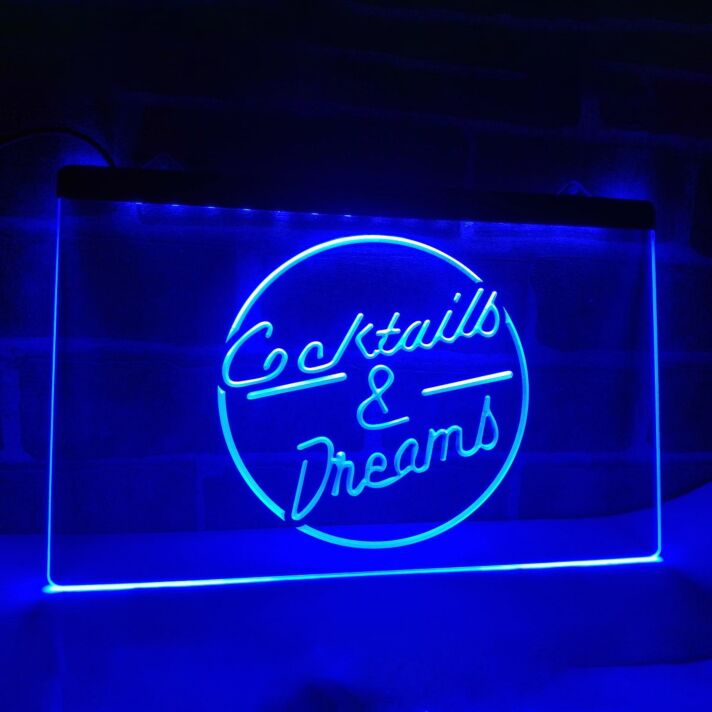 Cocktails and Dreams Two Tone Hanging Neon Sign