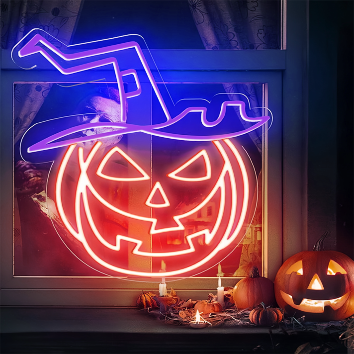 Halloween Pumpkin with Hat Neon Sign