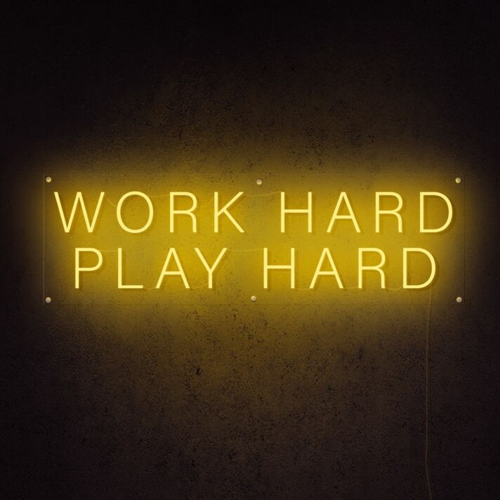Work Hard Play Hard Neon Sign for Motivational and Inspirational Spaces