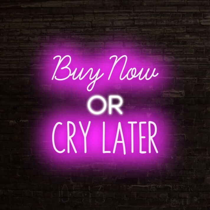 Buy Now Or Cry Later Neon Sign for Playful and Motivational Spaces