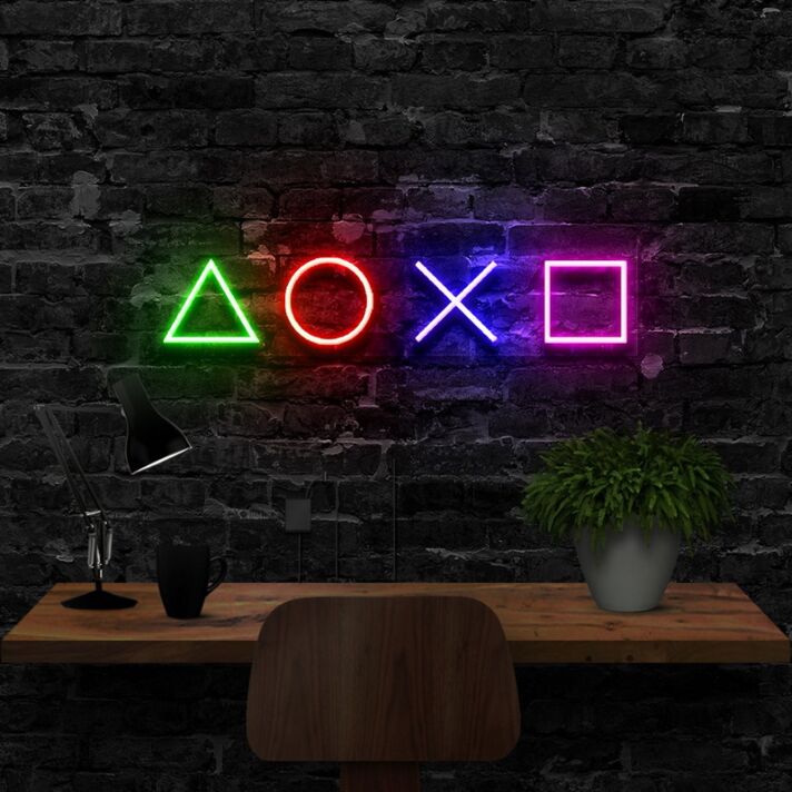 Playstation Controls Multicolour Neon Sign for Gamers and Entertainment Spaces
