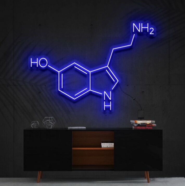 Serotonin Molecule Neon Sign for Science and Chemistry Lovers