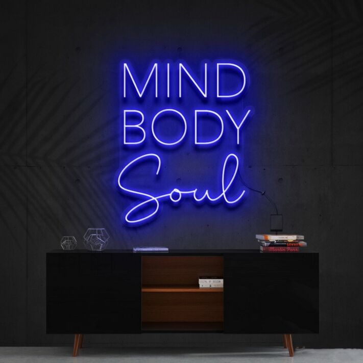 Mind Body Soul Neon Sign for Yoga and Meditation Spaces