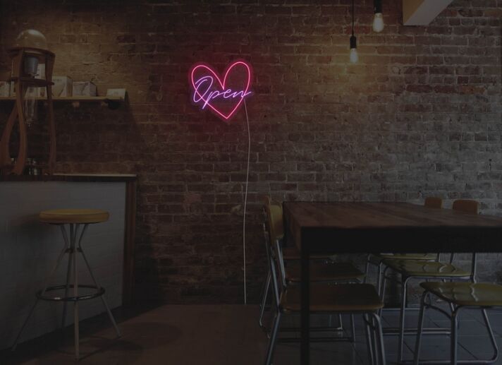 Heart Open Neon Sign for Romantic and Welcoming Spaces