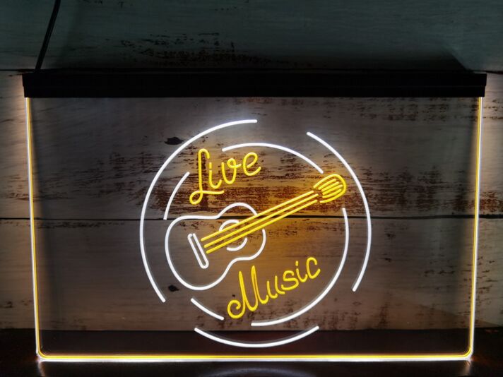 Live Music Guitar Band Dual LED Neon Sign for Music Lovers