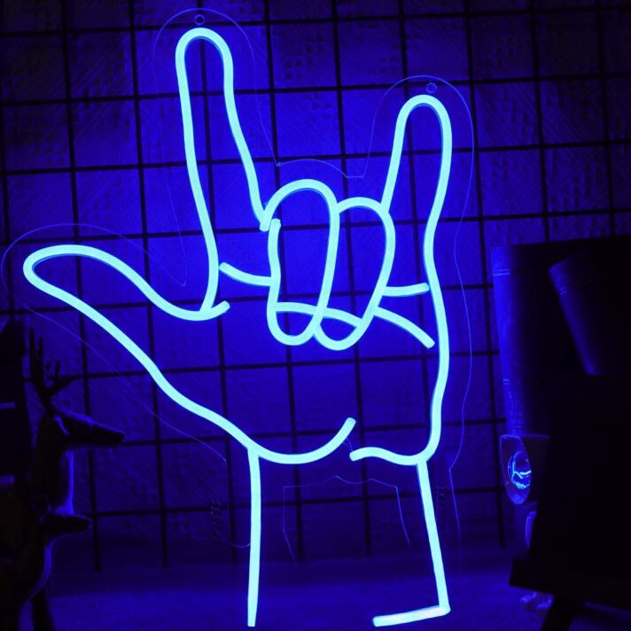 Rock Hand Gesture Neon Sign for Music Lovers