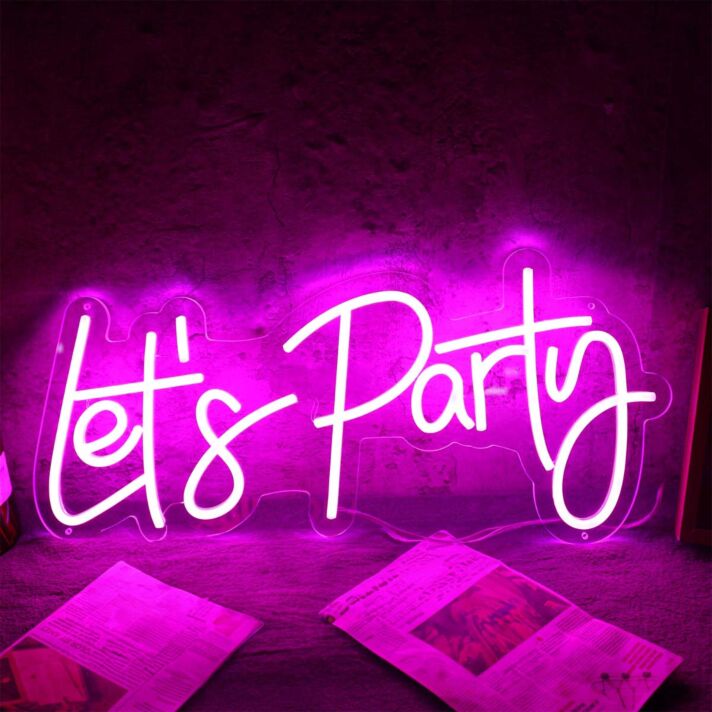 Pink Let's Party Neon Sign for Party and Social Spaces