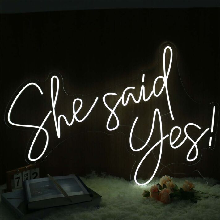 She Said Yes White Neon Sign for Engagement and Celebratory Spaces