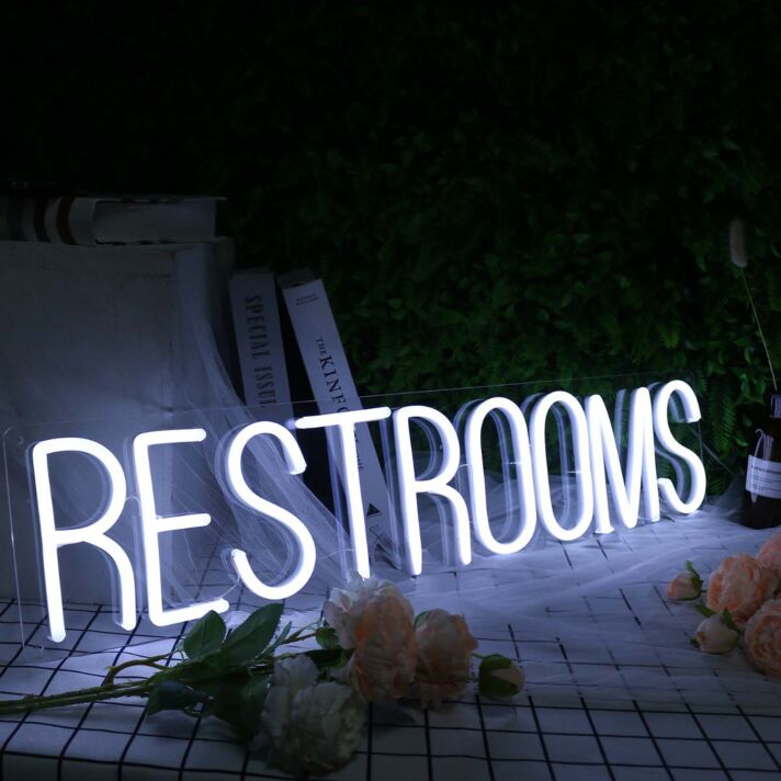 Restrooms White Neon Sign for Businesses and Public Spaces