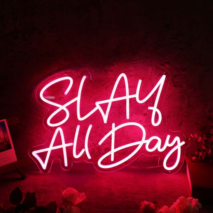 Slay All Day Red LED Custom Neon Sign for Empowering and Bold Spaces