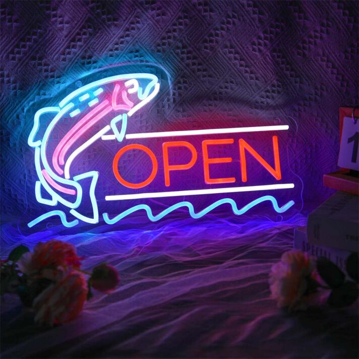 Fish Open Neon Sign for Restaurants and Seafood Lovers