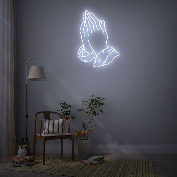 Praying Hands Neon Sign for Spiritual and Peaceful Spaces