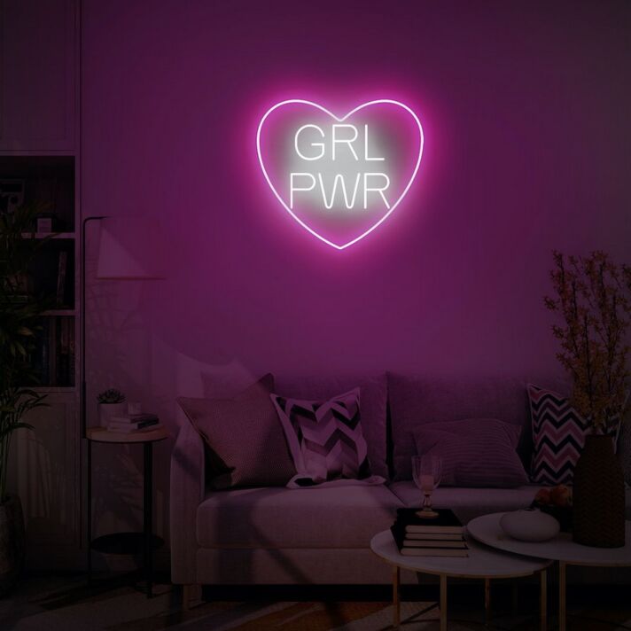Grl Power With Heart Neon Sign empowers and inspires any space